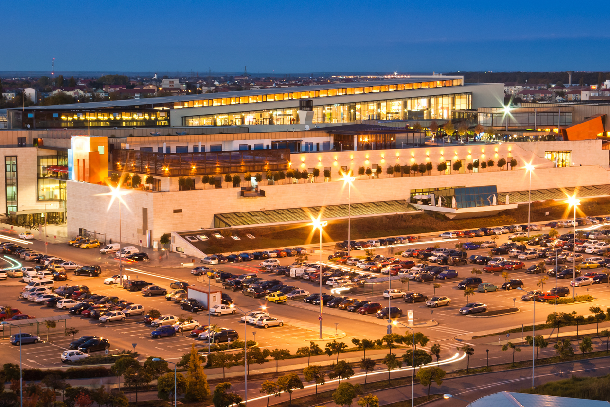 parking and mall after sunset